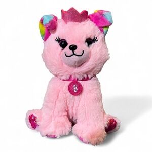2021 Barbie Pink Puppy Plush Dog Just Play Mattel Crown Rainbow Ears Toy‎